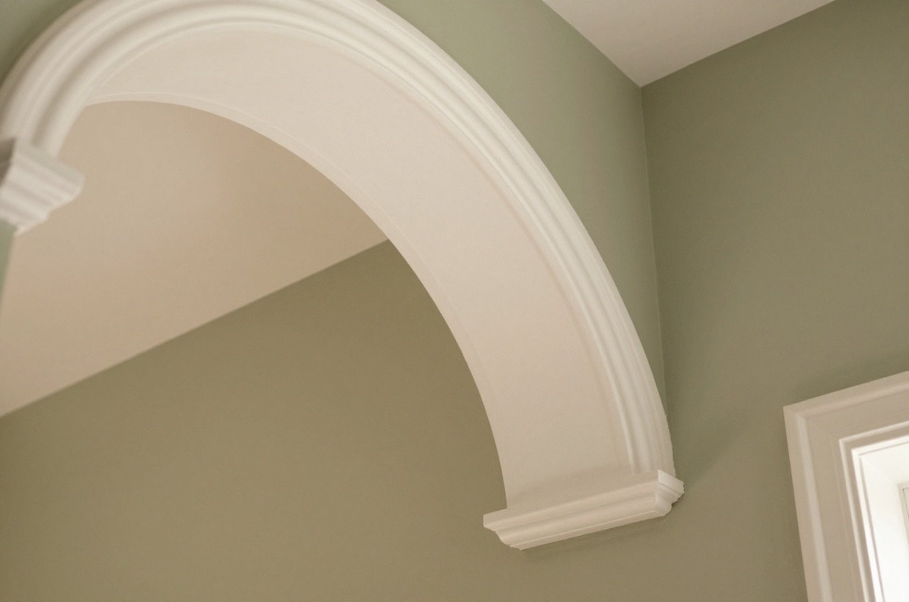 White torus architrave and skirting board detail in a UK hallway.