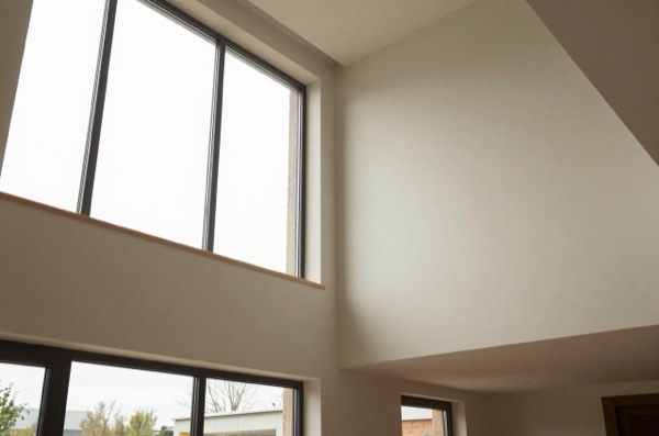 Interior view of double-height extension with large windows