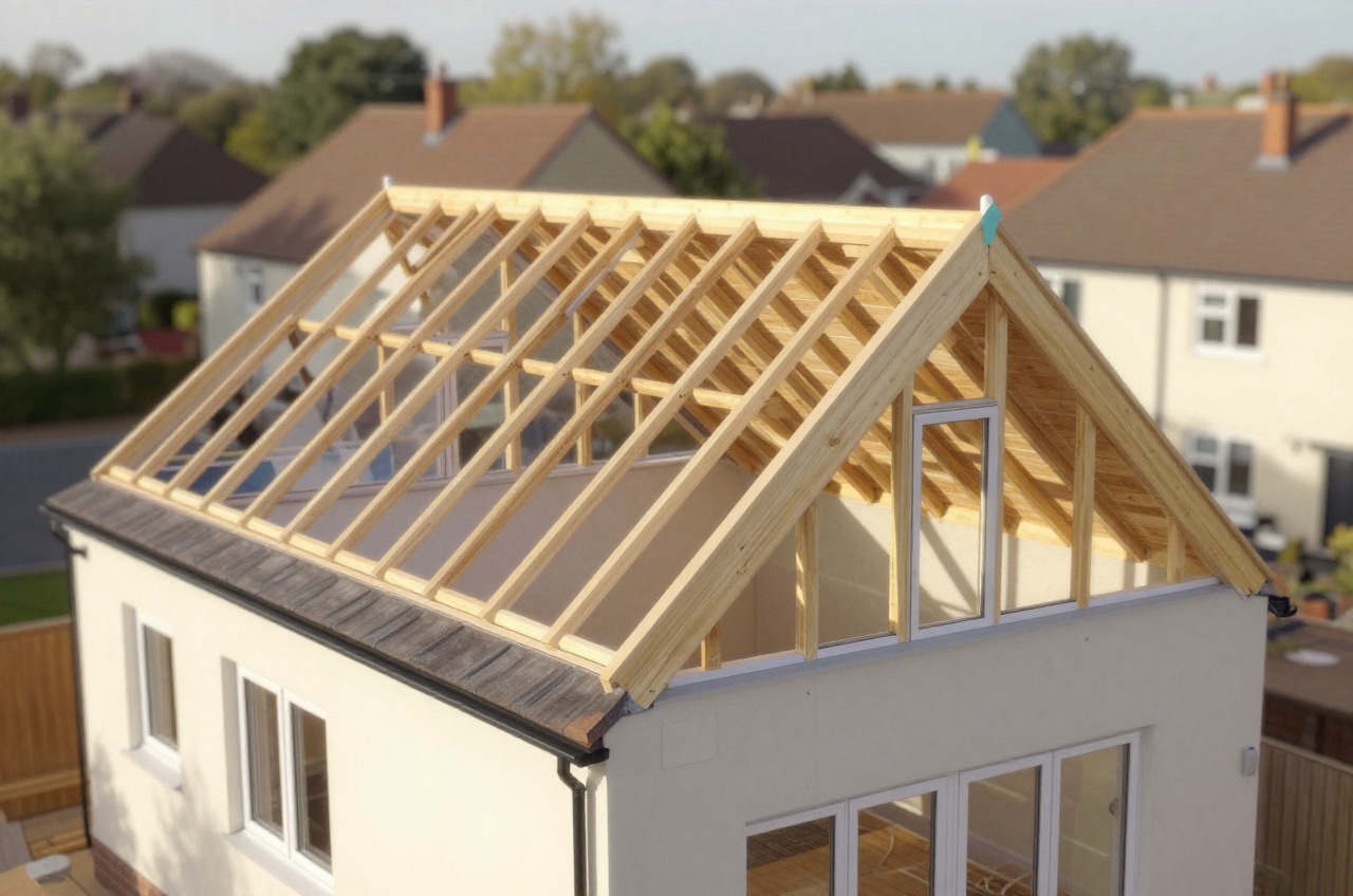 3D rendering of a house before and after a hip-to-gable loft conversion.