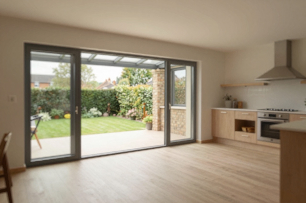 Open-plan kitchen extension with bi-fold doors and garden view.