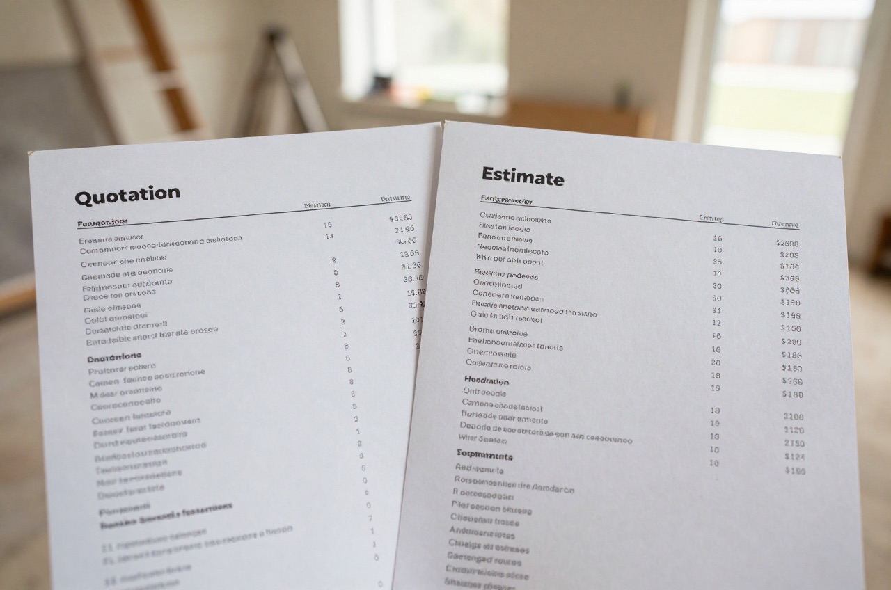 Comparison of a quotation and estimate document in a domestic interior.
