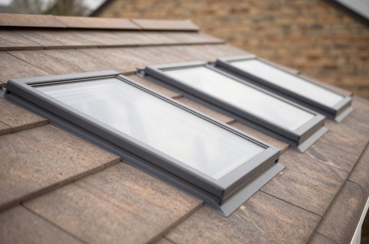 Multiple skylights installed on a roof, allowing natural light into the home.