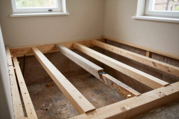 Diagram of sagging floors over a underfloor void with highlighted structural issues.